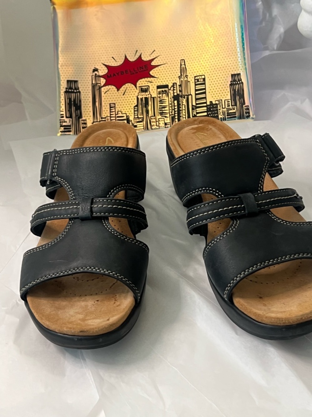 ClarksTuleah Jane Black Leather Slide Sandals with Buckle Straps - Picture 7 of 15